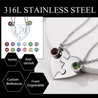 Collier Cœur Puzzle avec Pierres de Naissance Personnalisé pour Ami/Famille Matériau