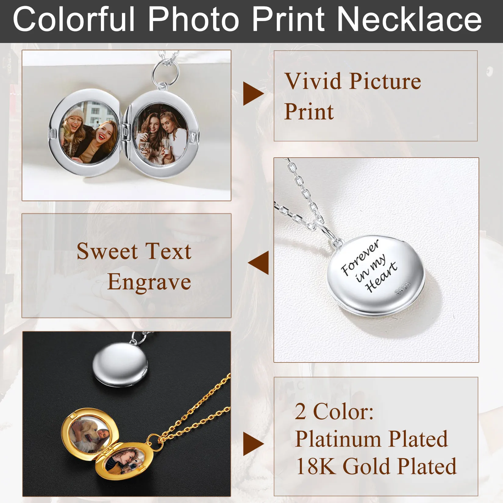 Collier Pendentif Médaillon Rond Personnalisé avec Photo pour Femme Détail