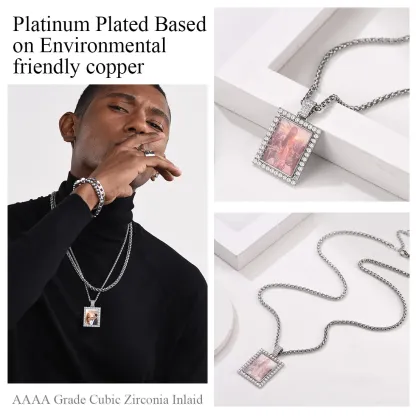 Collier Pendentif Personnalisé avec Photo et Zircon Cubique pour Hommes et Femmes Matériau