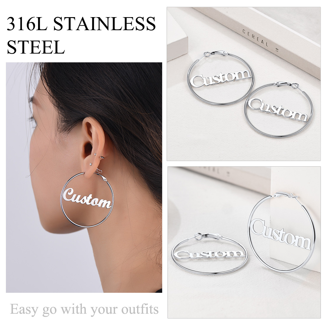 Boucles d'Oreilles Personnalisées en Acier inoxydable 