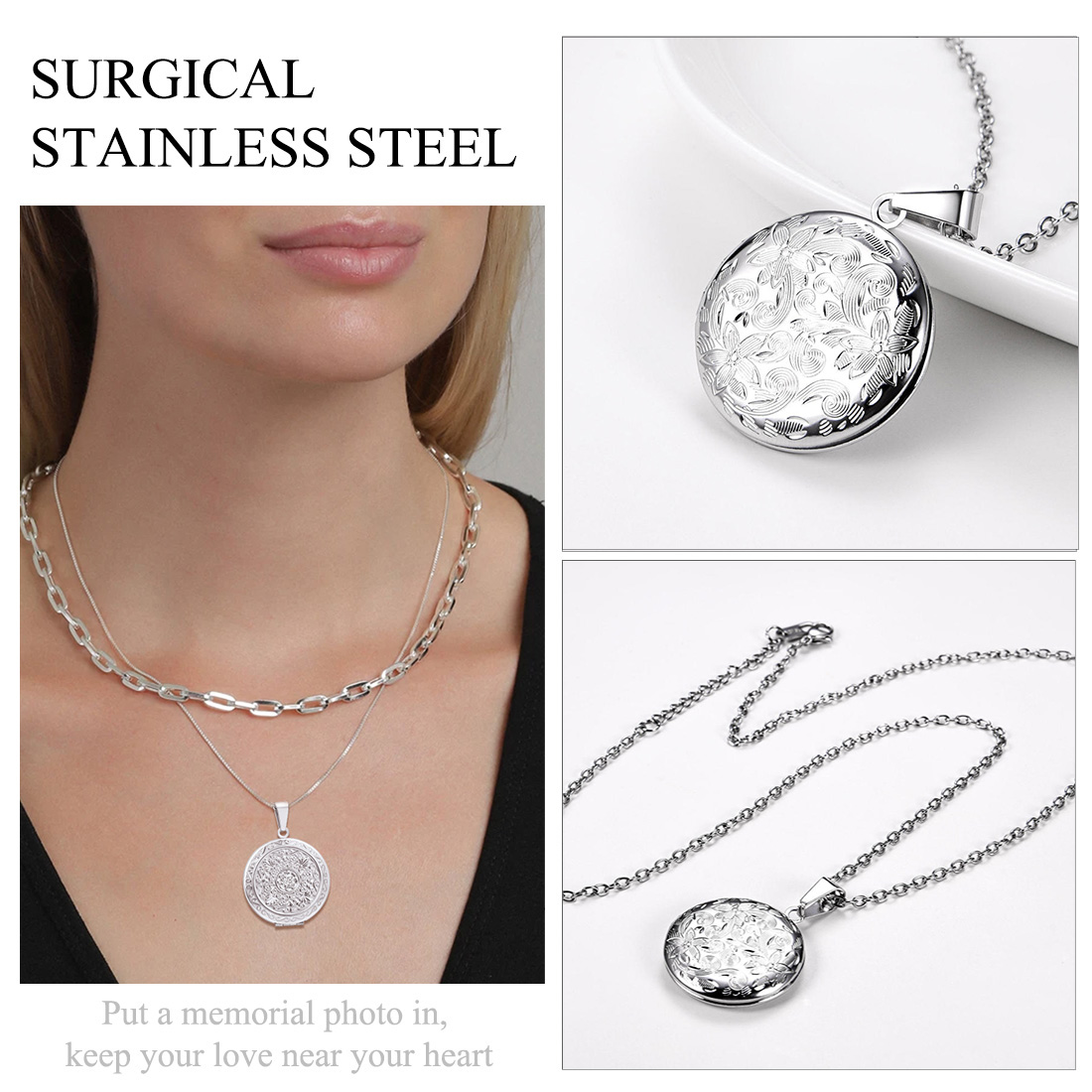 Pendentif Médaillon Personnalisé Chaîne Réglable pour Femme