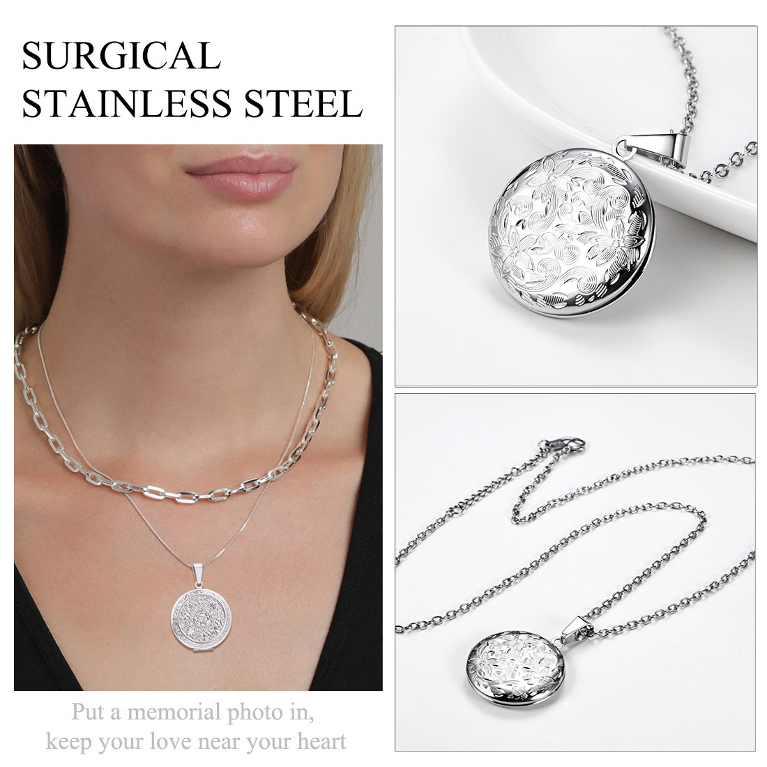 Pendentif Médaillon Personnalisé Chaîne Réglable pour Femme