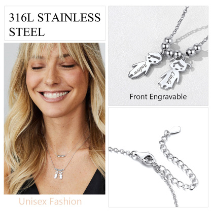  Collier Personnalisé avec Prénoms d'Enfants en Acier Inoxydable