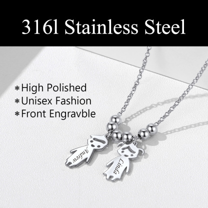  Collier Personnalisé avec Prénoms d'Enfants en Acier Inoxydable