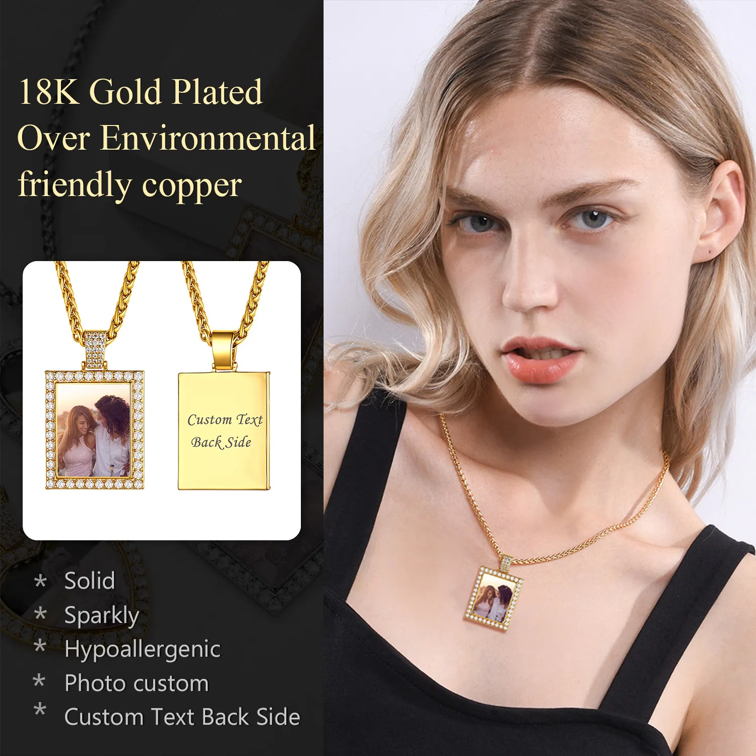 Collier Pendentif Personnalisé avec Photo et Zircon Cubique pour Hommes et Femmes Détail