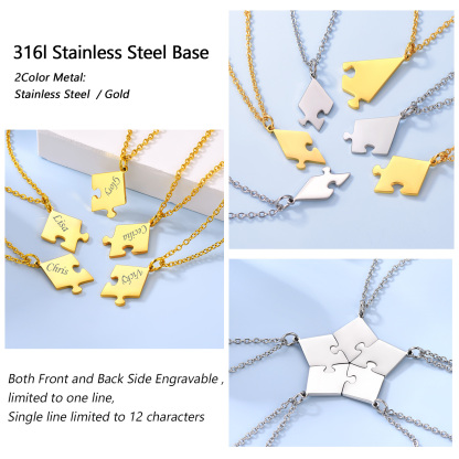 Colliers Puzzle Amitié Personnalisés 5 PCS en Acier Inoxydable Modèle