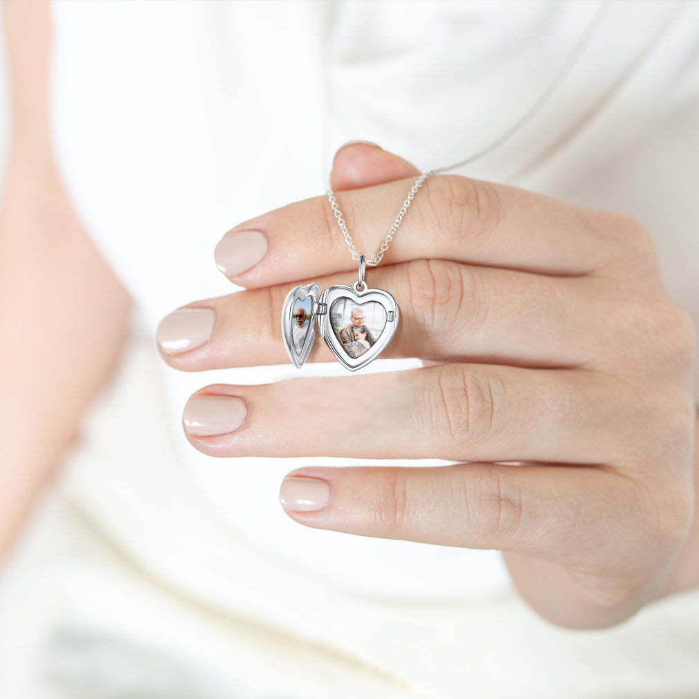 Collier Médaillon Cœur Gravé avec 2 Photos pour Femmes Modèle