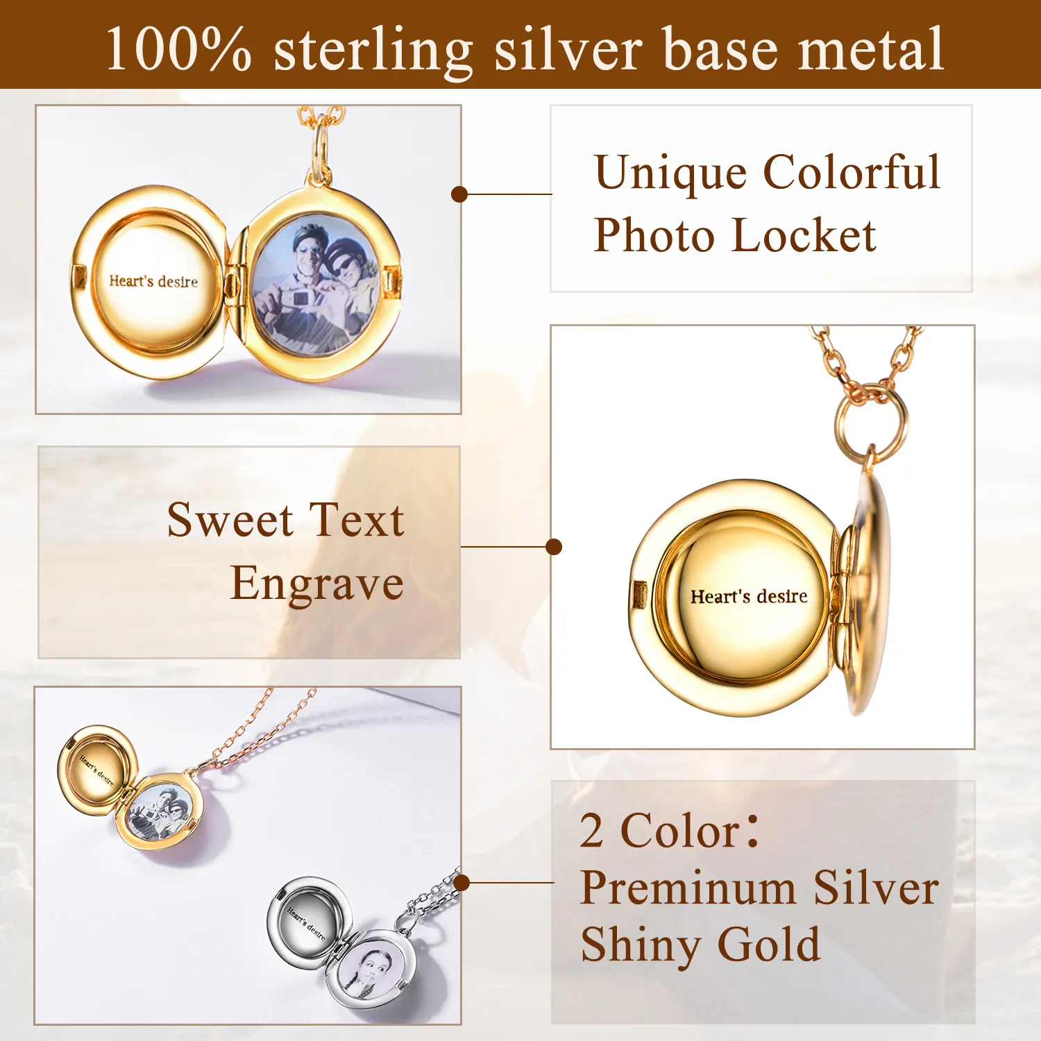 Collier Médaillon Rond Personnalisé en Argent Sterling Détail
