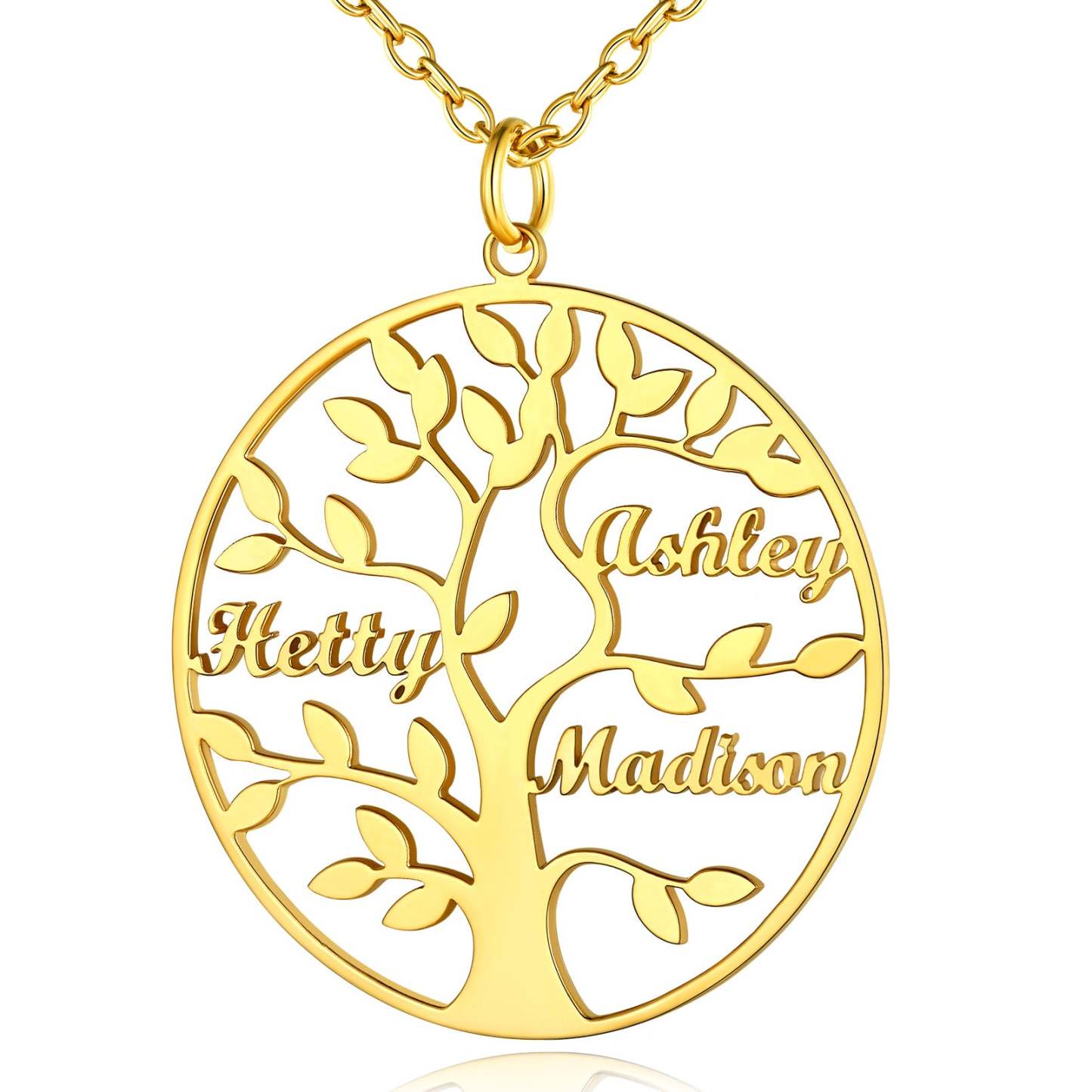 Collier Personnalisé Rond Arbre de Vie avec 3 Noms pour Famille Or