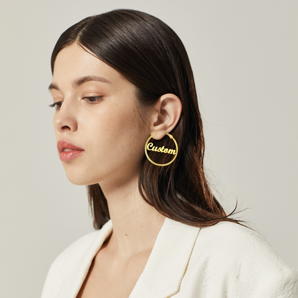 Boucles d'Oreilles Créoles Personnalisées en Acier inoxydable avec Nom Or