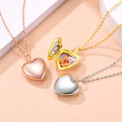 Collier Médaillon Cœur Gravé avec 2 Photos pour Femmes Collection
