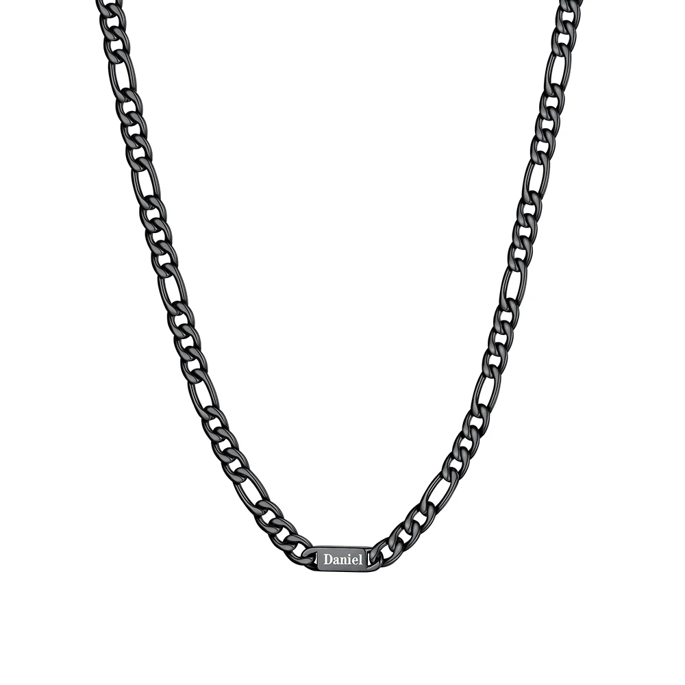 Collier 1 Prénoms noir Homme – Gravure Personnalisée