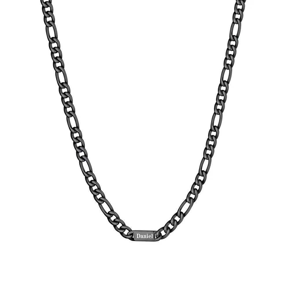 Collier 1 Prénoms noir Homme – Gravure Personnalisée