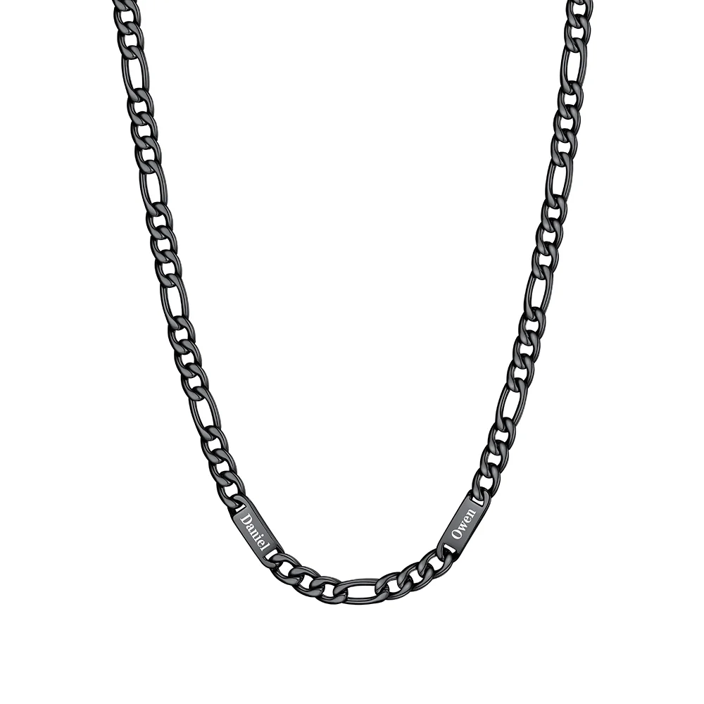 Collier 2 Prénoms noir  Homme – Gravure Personnalisée