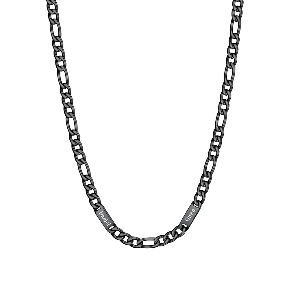 Collier 2 Prénoms noir  Homme – Gravure Personnalisée