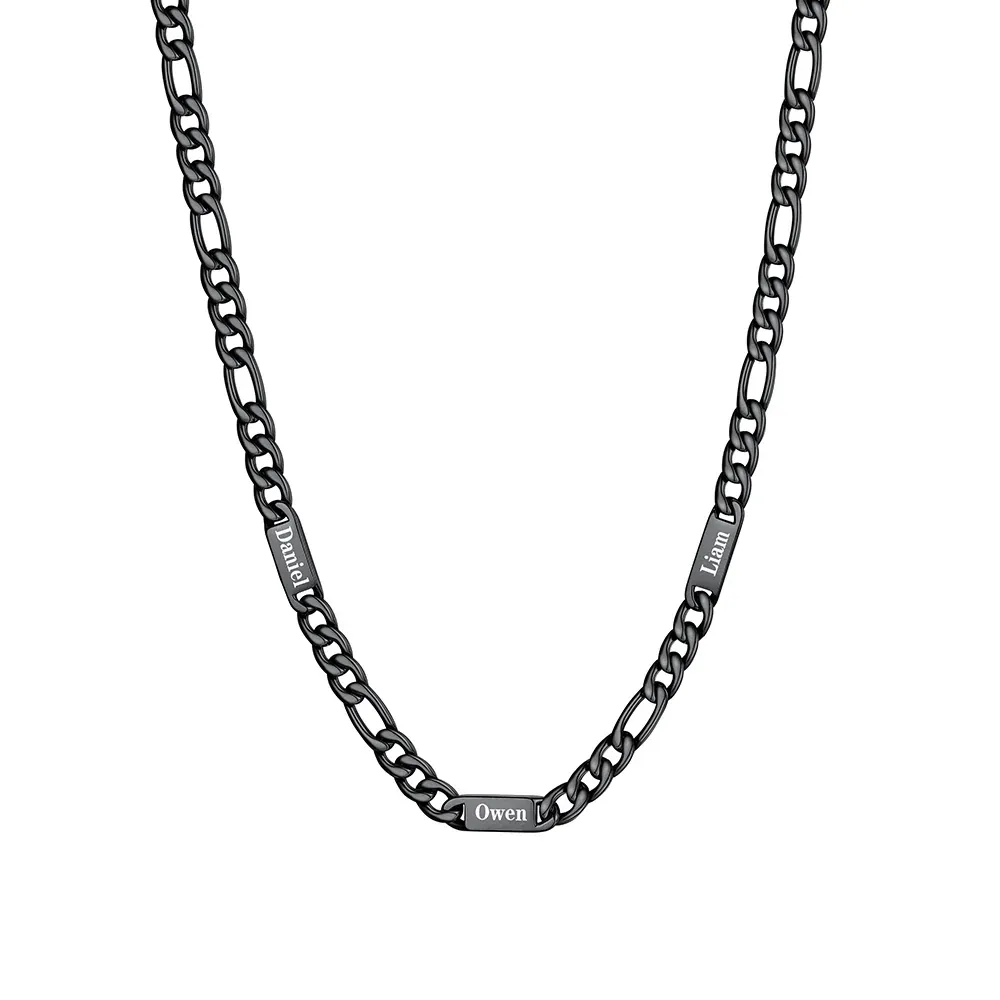 Collier 3 Prénoms noir  Homme – Gravure Personnalisée