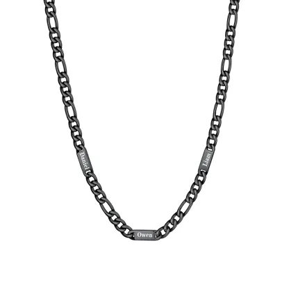 Collier 3 Prénoms noir  Homme – Gravure Personnalisée