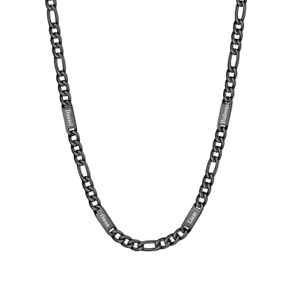 Collier 4 Prénoms noir Homme – Gravure Personnalisée