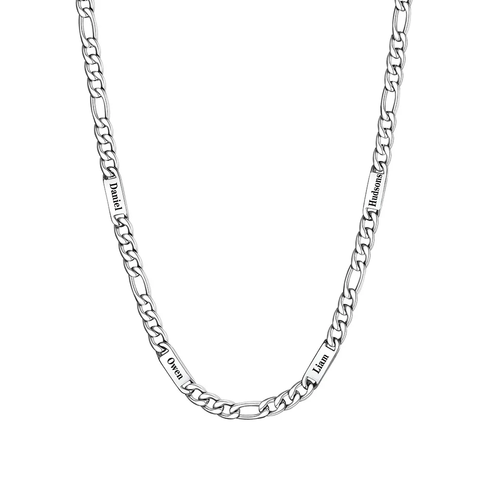 Collier 4 Prénoms argenté Homme – Gravure Personnalisée