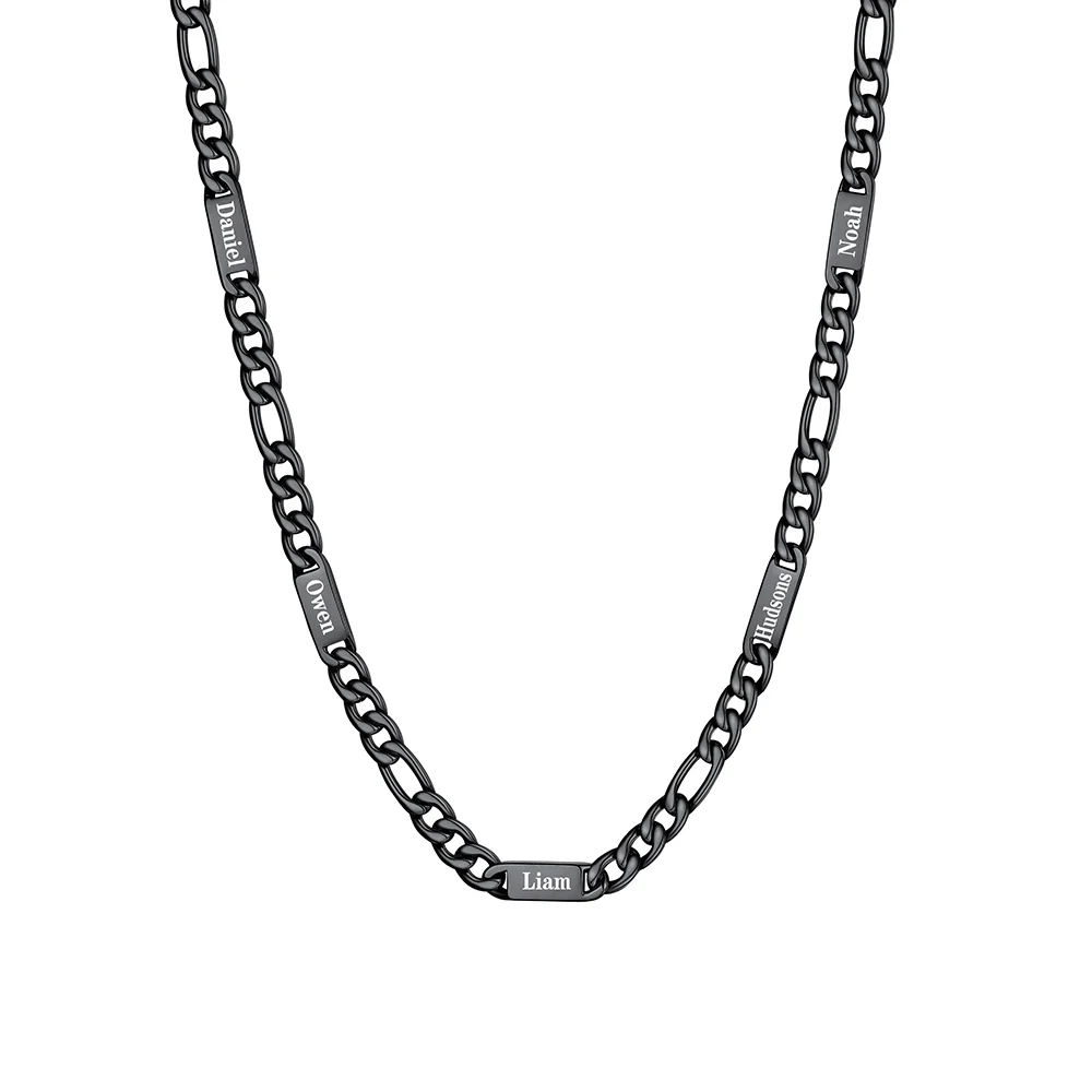 Collier 5 Prénoms noir Homme – Gravure Personnalisée