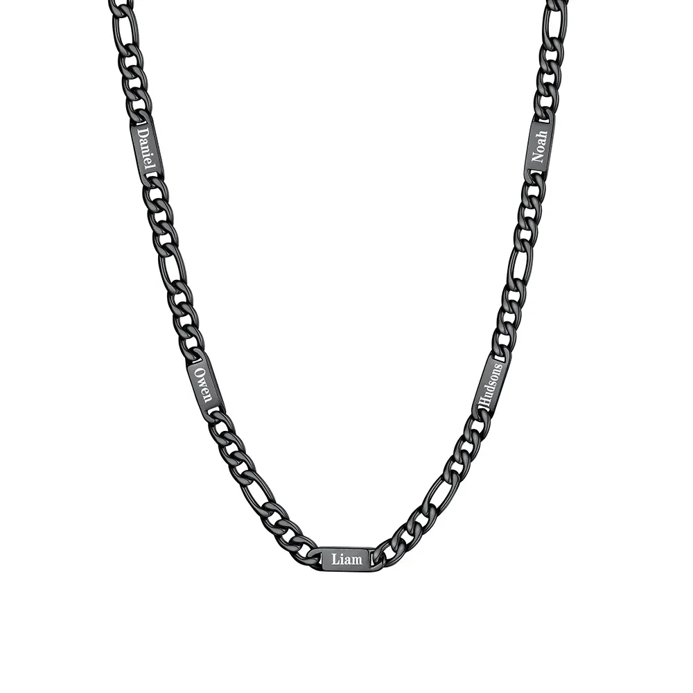 Collier 5 Prénoms noir Homme – Gravure Personnalisée