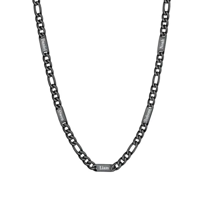 Collier 5 Prénoms noir Homme – Gravure Personnalisée