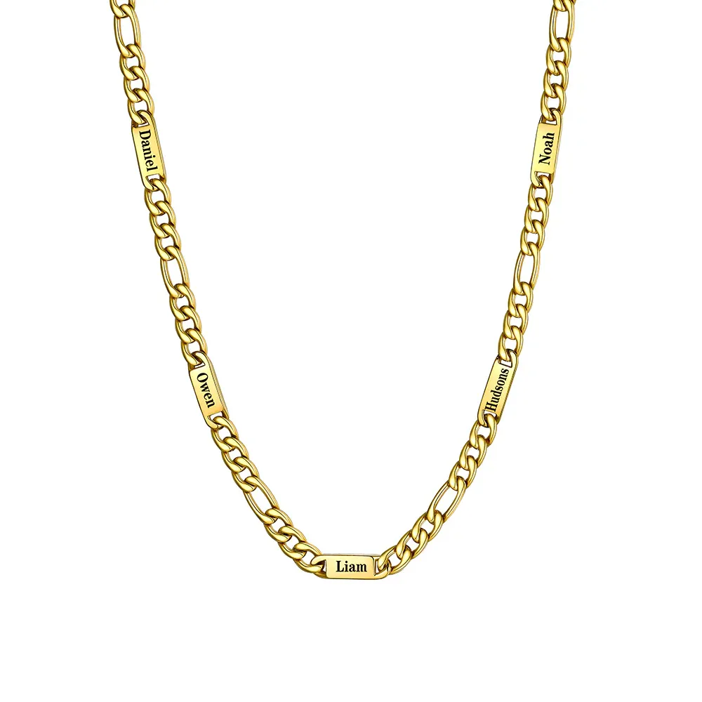 Collier 5 Prénoms Homme – Gravure Personnalisée or 