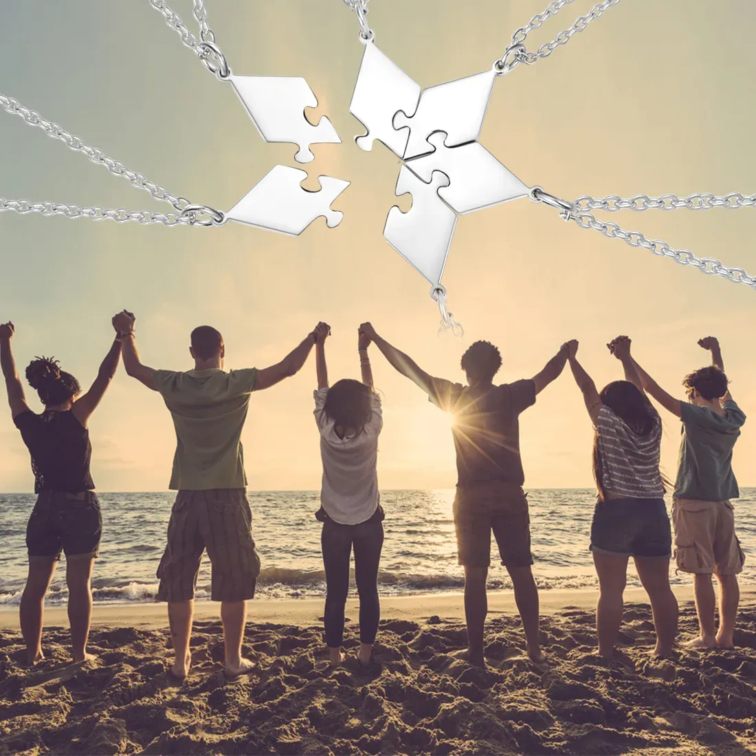 Collier Puzzle 6 Pièces Personnalisé avec Noms pour Amis