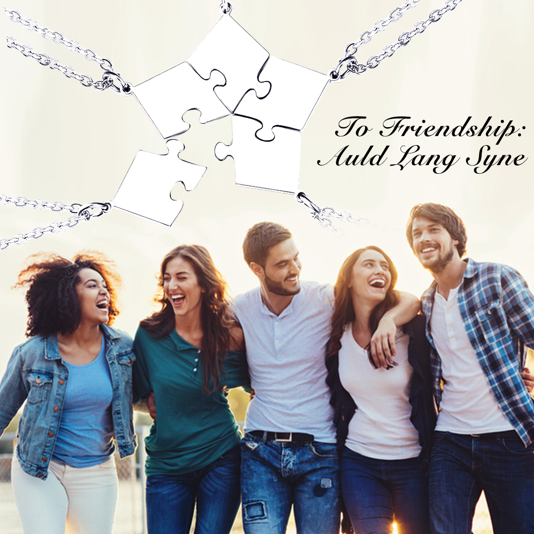 Colliers Puzzle Amitié Personnalisés 5 PCS en Acier Inoxydable Cadeau pour Amis