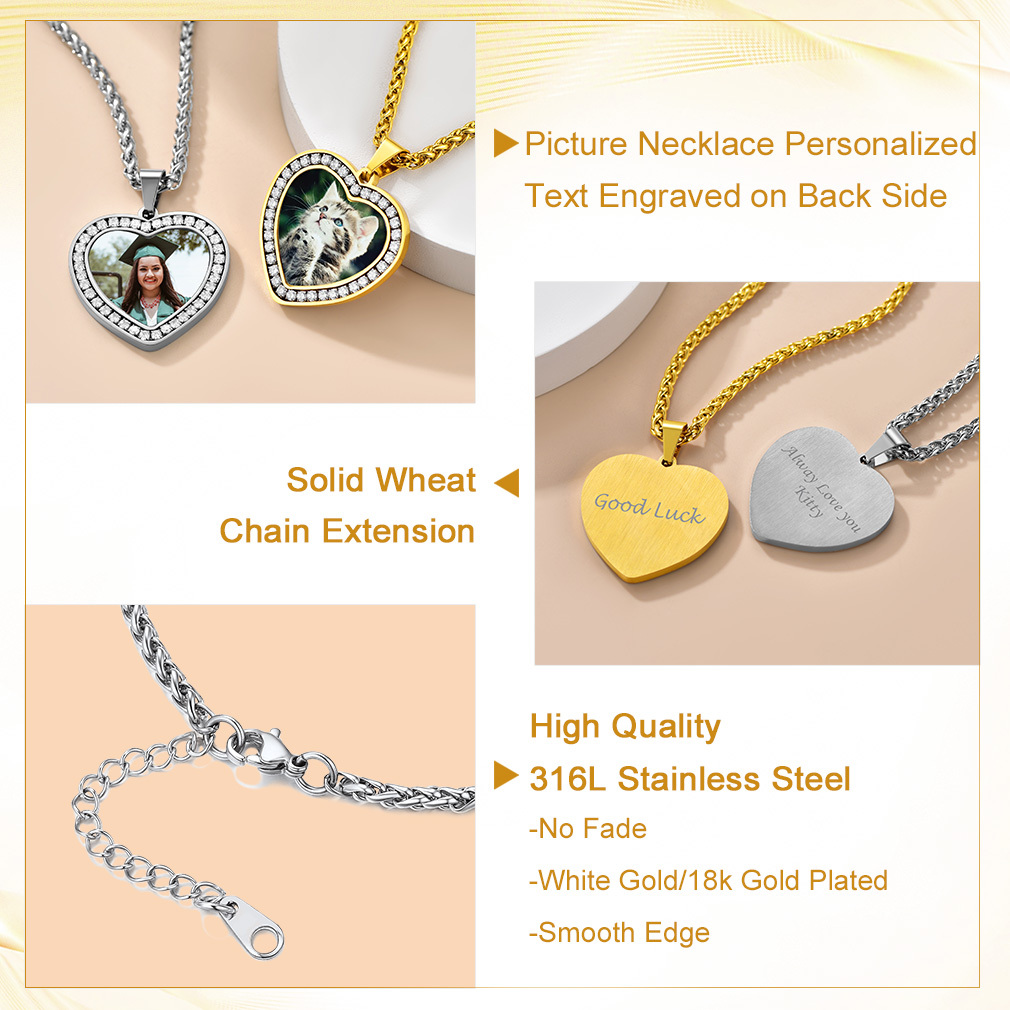 Collier Photo Personnalisé en Acier Inoxydable avec Gravure Détail