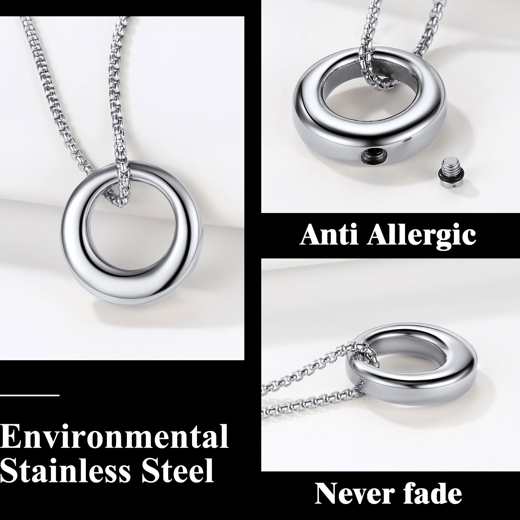 Collier Médaillon Urne Funéraire pour Cendres Détail