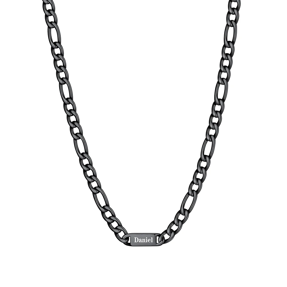 7mm 1 noms noir Collier Prénoms Homme Gravure Personnalisée