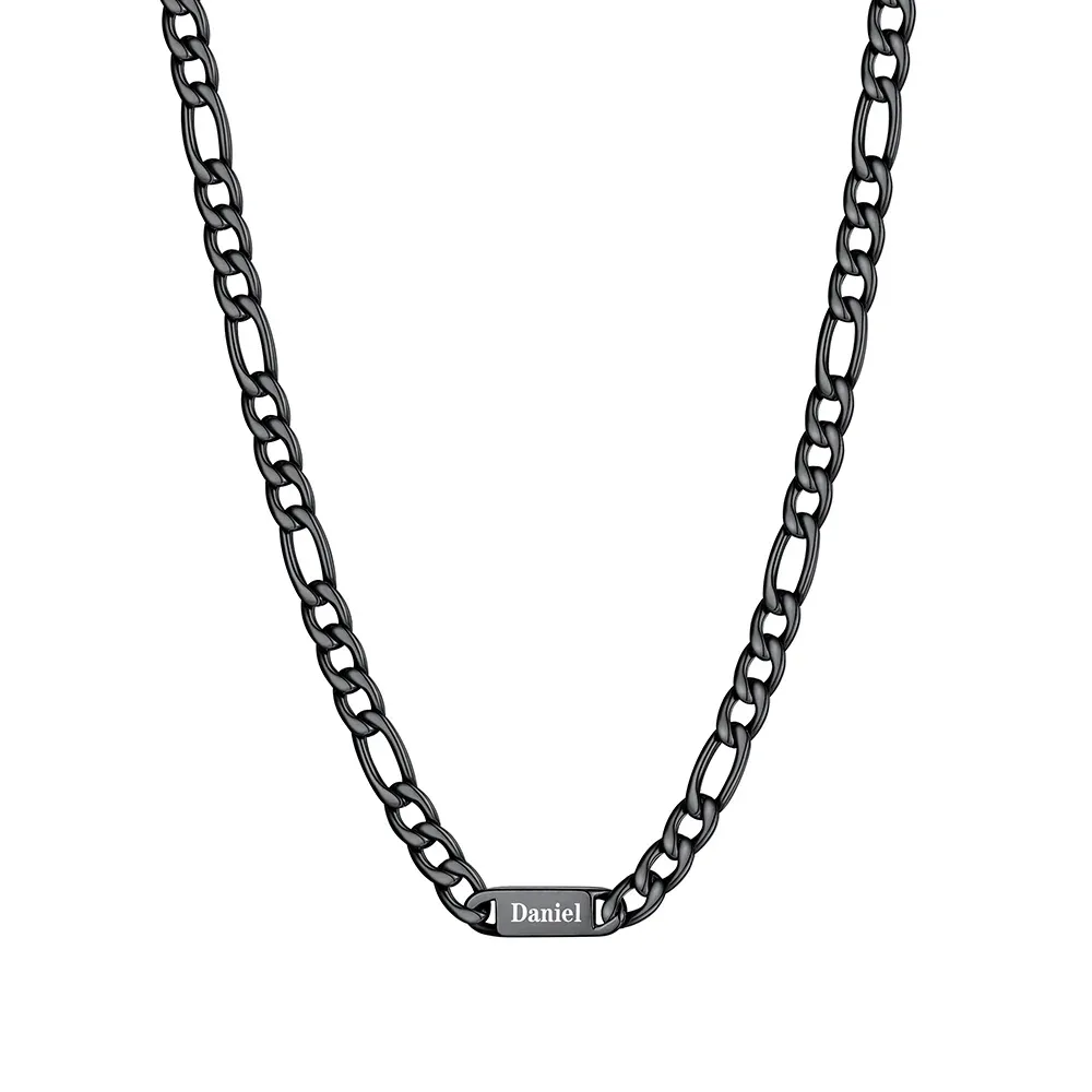 7mm 1 noms noir Collier Prénoms Homme Gravure Personnalisée