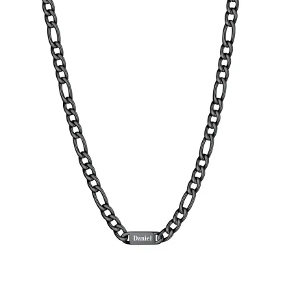 7mm 1 noms noir Collier Prénoms Homme Gravure Personnalisée