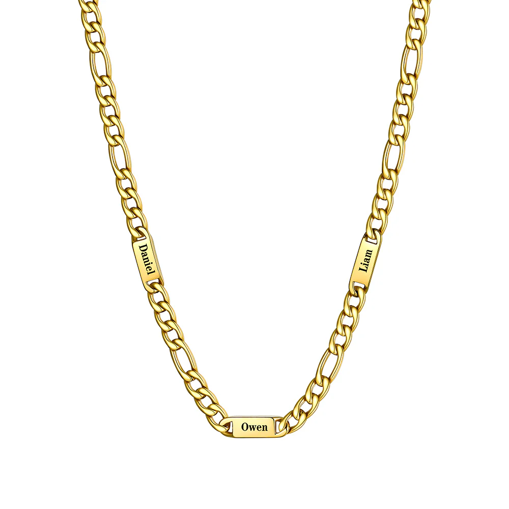 7mm 3 noms orCollier Prénoms Homme Gravure Personnalisée