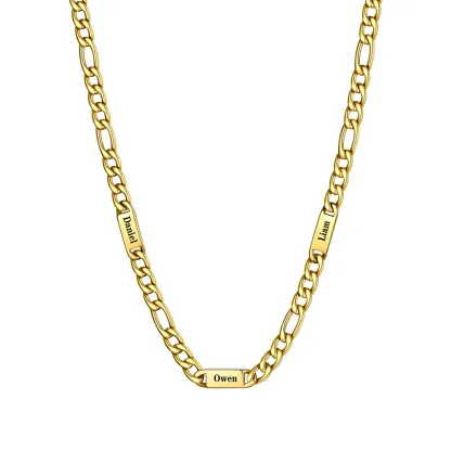 7mm 3 noms orCollier Prénoms Homme Gravure Personnalisée