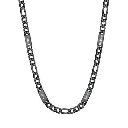 7mm 4 noms noir Collier Prénoms Homme Gravure Personnalisée