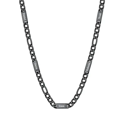 7mm 5 noms noir Collier Prénoms Homme Gravure Personnalisée
