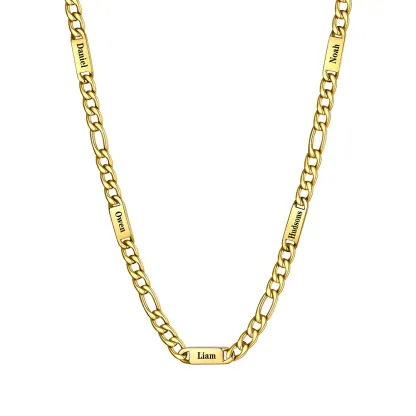 7mm 5 noms orCollier Prénoms Homme Gravure Personnalisée