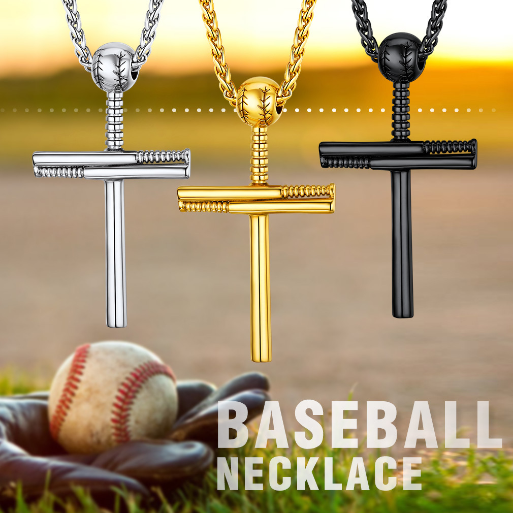 Collier Croix Baseball avec Gravure de Nom pour Homme