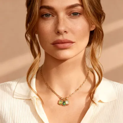 Collier Chaîne Paperclip avec 1 à 5 Pierres de Naissance