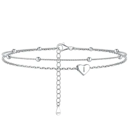 Bracelet de Cheville Personnalisé Cœur Initiale en Argent 925 I