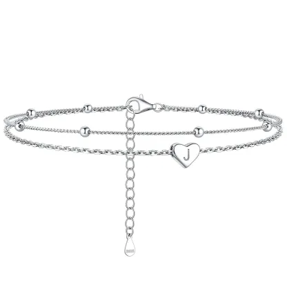 Bracelet de Cheville Personnalisé Cœur Initiale en Argent 925 J