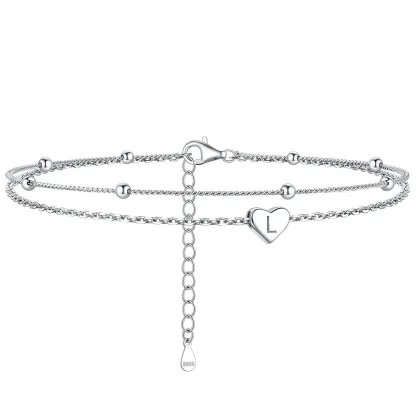 Bracelet de Cheville Personnalisé Cœur Initiale en Argent 925 L