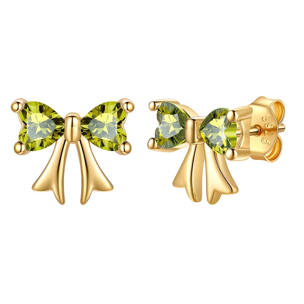 Clous d’oreilles Argent 925 Nœud avec Pierre de naissance or Août