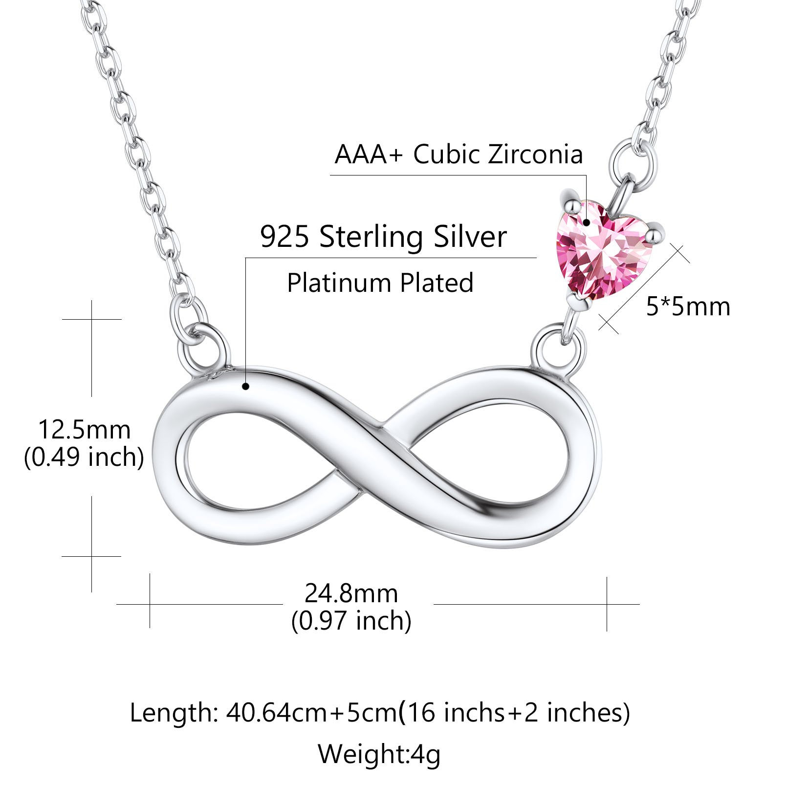 Collier Personnalisé avec Pendentif Infini et Cœur Gravé pour Femme Taille