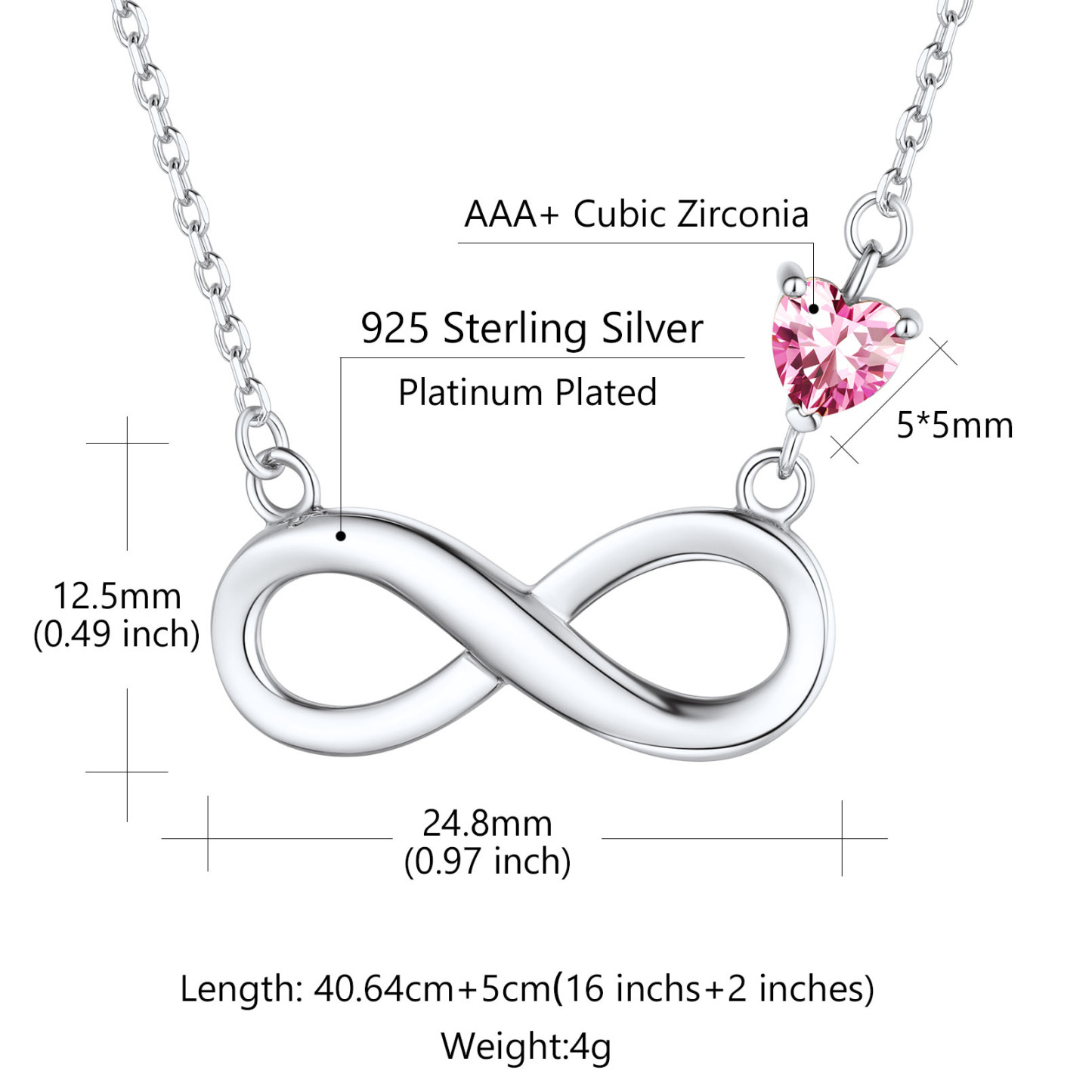 Collier Personnalisé avec Pendentif Infini et Cœur Gravé pour Femme Taille