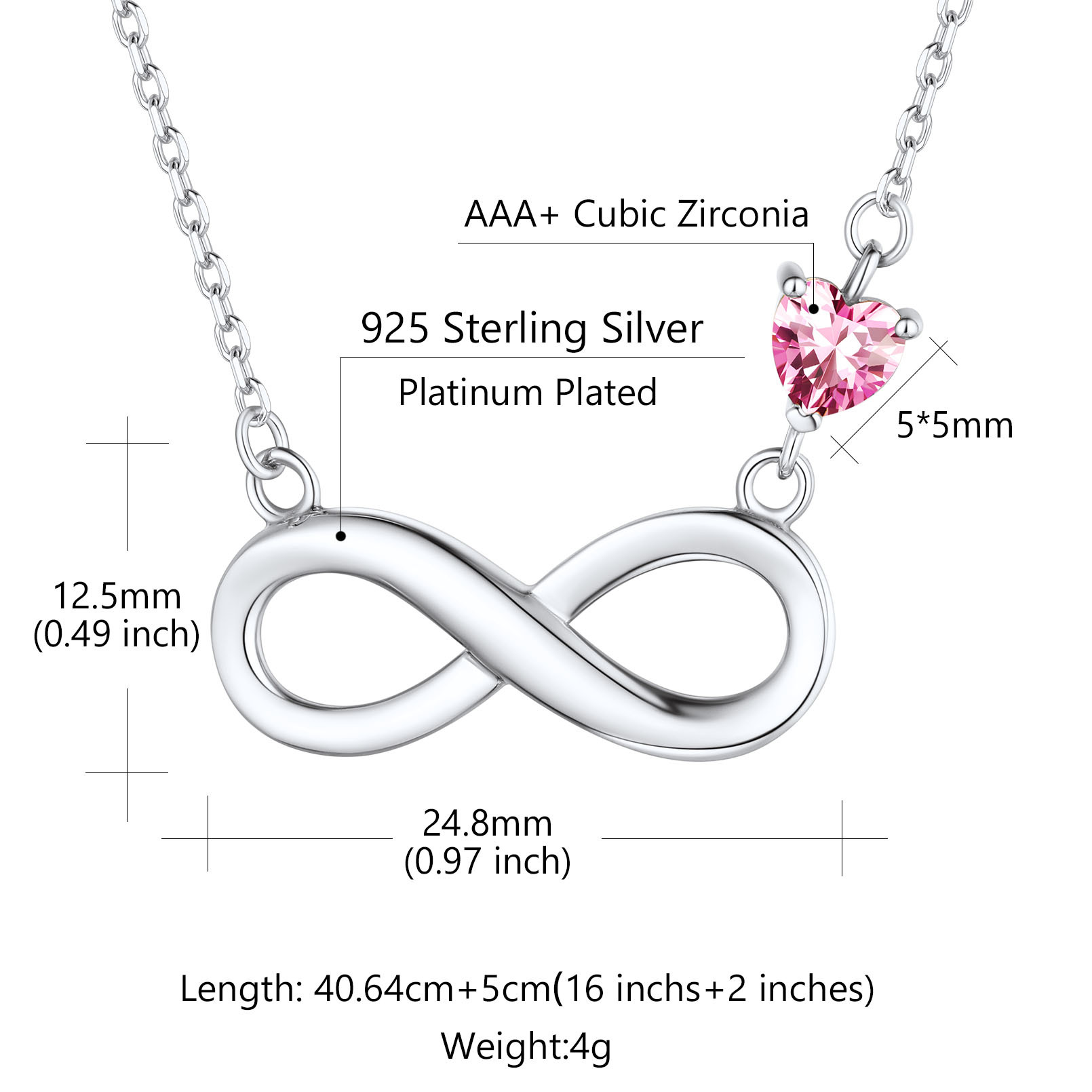 Collier Personnalisé avec Pendentif Infini et Cœur Gravé pour Femme Taille