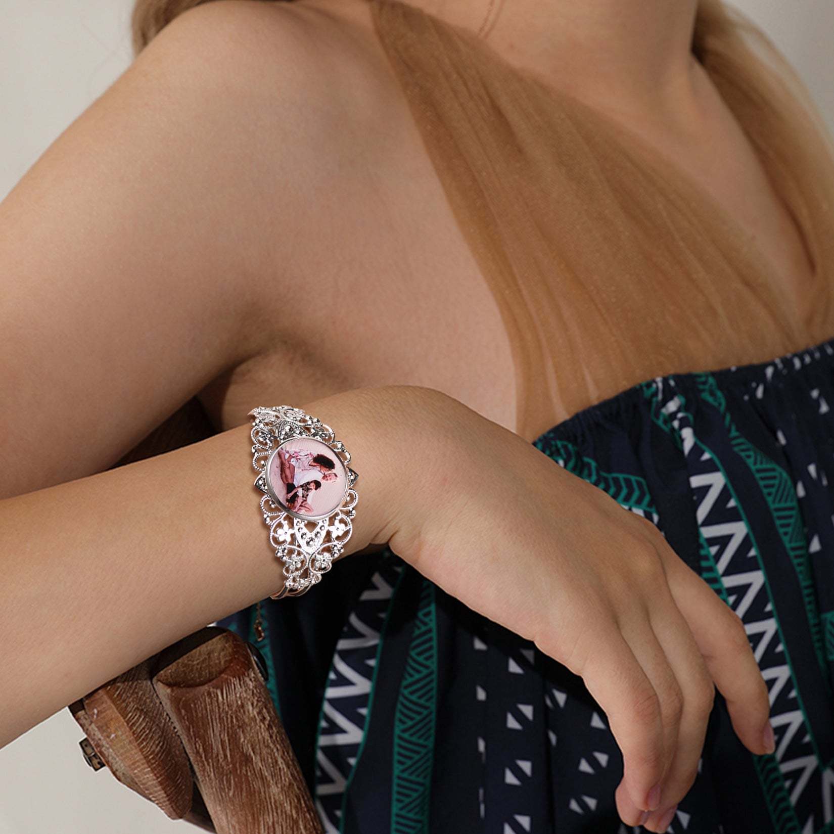 Bracelet Manchette Personnalisé avec Photo Modèle Argenté