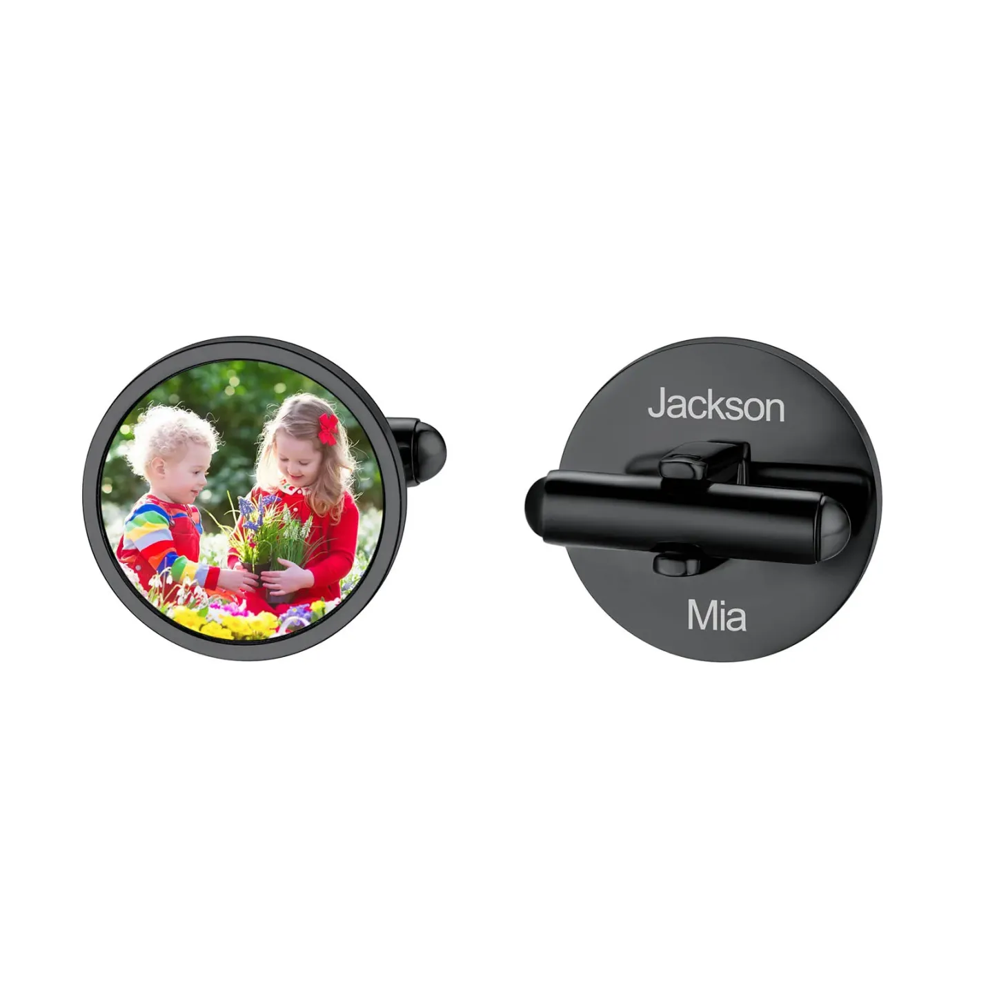 Boutons de Manchette Personnalisés Gravés avec Photo Noir
